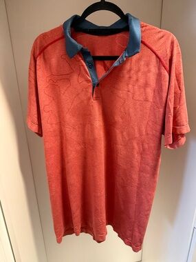 Men's Coral Polo with Blue Contrast Collar